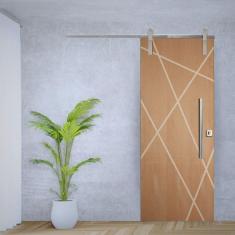 Imagem de Porta de Correr Padrão Imbuia Agatha Trilho Soft Puxador Tubolar 800 Mm 110 X 210 Esquerdo Natural