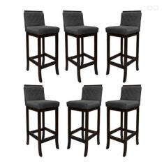 Imagem de Kit 6 Banquetas Média para Cozinha Nice Madeira Maciça Matelassê Suede Cinza CCS