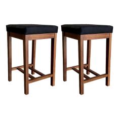 Imagem de Kit 2 Banquetas Média para Bancada Bali 64 Cm Madeira Maciça Suede Preto CCS