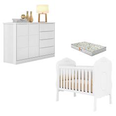 Imagem de Berço Americano Realeza e Cômoda Infantil Blenda Branco Acetinado com Colchão Gazin - Phoenix Baby