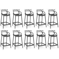 Imagem de Kit 10 Banquetas Média Allegra 66cm Design Cozinha/bancada - Preto