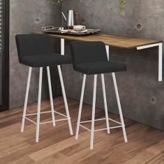 Imagem de Kit Mesa Suspensa de Parede Fixa MDF Caramelo + 2 Banquetas Lexi Ferro Branco Sintético Preto - Ahazzo Móveis