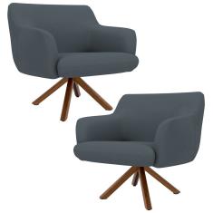 Imagem de Kit 2 Poltronas Decorativas Giratórias Base Giromad Madeira Jade C-03 Corano  - Domi
