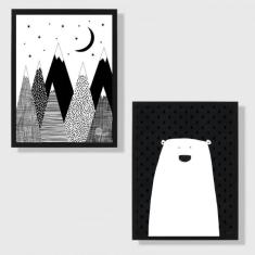Imagem de Kit 2 Quadros Urso Escandinavo 45x34cm