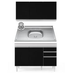 Imagem de Armário Aéreo Virgínia e Balcão Com Pia 120cm Michigan Branco/Preto - Lumil