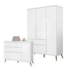 Imagem de Cômoda E Guarda Roupa Infantil Retro Alice Branco Acetinado - Phoenix