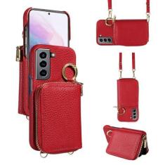 Imagem de Furiet Capa carteira para Samsung Galaxy S21 5G de 6,2 polegadas com fivela de anel de alça de ombro, bolsa de órgão flip de couro PU de luxo, porta-cartão de crédito, suporte para celular para S 21