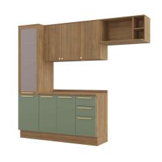 Imagem de Cozinha Compacta Botanic com Tela 7 pt 3 gv Nogueira e Verde