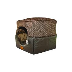 Imagem de Cama Para Cachorro Toca Quadrada Em Corino + Poliéster Marrom Escuro Lv Pequena (p) 35 X 35 X 35 Cm