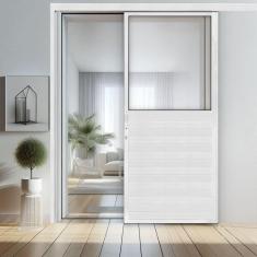 Imagem de Porta de Correr Lambri de Aluminio 215x90cm com Vidro Mini Borel Branco