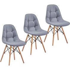 Imagem de Kit 3 Cadeiras Charles Eames Botonê Eiffel Wood Estofada Couro Trato