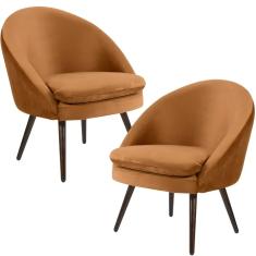 Imagem de Kit 02 Poltronas Decorativas Fixa Pés Palito Rafa D02 Veludo Telha B-262 - Lyam Decor
