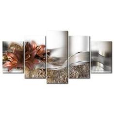 Imagem de Quadros Decorativos 5 Peças Flor Turqueza Marron Brilhante