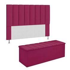 Imagem de Conjunto Cabeceira E Calçadeira Cancun Para Cama Box Queen 160 cm Suede  Pink - DL Decor