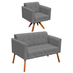 Imagem de Kit 1 Namoradeira e 1 Poltrona Giratória Elisa Suede Grafite