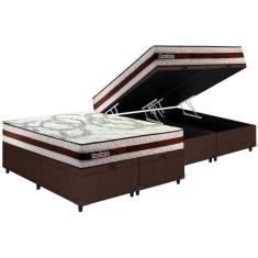 Imagem de Cama Box Baú King: Colchão Ortopédico Paropas D45 Paropas Resiste Hotel DF 22 + Base Universal Linhão Brown CRC (193x203)