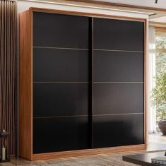 Imagem de Guarda-Roupa Casal Belga 2 Portas 3 Gavetas Nogueira Touch/Preto Prime