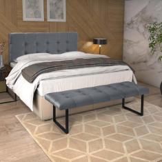 Imagem de Recamier e Cabeceira Casal Estofada Dacar Linho Cinza