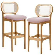 Imagem de Kit 02 Banquetas Altas Para Cozinha Bancada Sala Tela Betta Fixa L02 Bouclê Rosê - Lyam