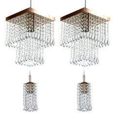 Imagem de Kit 4 Lustre Clearcrillic Cristal Acrílico Quadrado Cobre