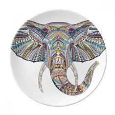 Imagem de Prato de sobremesa de porcelana decorativa com design de elefante colorido em estilo mosaico, 20 cm, jantar em casa