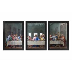 Imagem de Kit 3 Quadros Decorativos Com Moldura Jesus Fé Santa Ceia