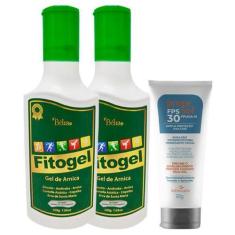 Imagem de Kit 2 Fitogel Gel De Arnica Pra Dor No Corpo + 1 Protetor Solar Protes