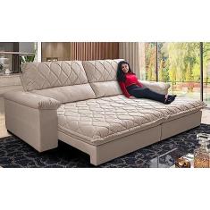Imagem de Sofá Retrátil e Reclinável 2,95m Molas Ensacadas Cama Inbox Big Home Bordado 3d Linho Bege Claro