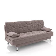 Imagem de Sofá Cama Sala de Estar 193cm Belinda com Pés Alumínio Veludo Rosê G45 - Gran Belo