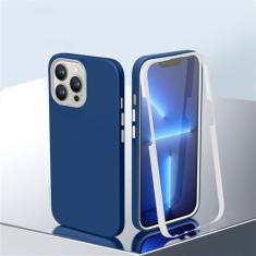 Imagem de 2 em 1 360 capa de telefone de corpo inteiro para iPhone 14 13 11 12 Pro Max X XR XS 14 Plus Candy Color Soft Liquid Silicone Cover, T1, para iPhone 13Pro