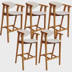 Imagem de Kit 05 Banquetas Alta Para Cozinha Bancada Bar Sala de Jantar Fixa Cecília L02 Linho Cru - Lyam