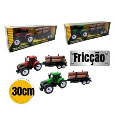Imagem de Trator Carrinho Fricção Carga Madeira Fazendinha Brinquedo