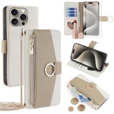 Imagem de Capa de telefone para iPhone 15 Pro Max 17.0 cm capa carteira com protetor de tela e espelho flip capa anel suporte cartão alça transversal celular iPhone15promax 5G i Phone15Max Plus iPhone15 ProMax