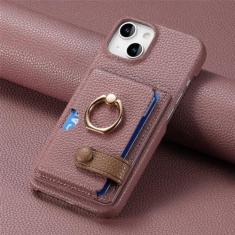 Imagem de Capa de telefone com suporte de anel de couro para iPhone 13 12 Mini 15 14 11 Pro Max X XS XR 7 8 Plus Carteira com capa de suporte de cartão, damasco, para iPhone 14 Pro