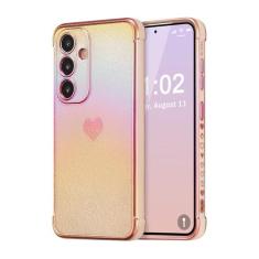 Imagem de ZTOFERA Capa para Samsung Galaxy S23 FE de 6,4 polegadas, linda capa colorida com borda de revestimento iridescente com padrão de corações de amor, proteção de lente de câmera à prova de choque para