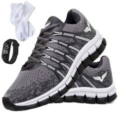 Imagem de Tenis Masculino Kit Meias + Relogio Sapato Esportivo Veloz - GP, Cinza