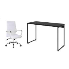 Imagem de conjunto de mesa studio preta 120 cm com cadeira de escritório diretor giratória cleaner branca