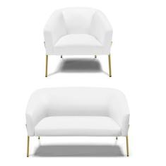 Imagem de Sofá Namoradeira E Poltrona Pé De Ferro Dourado Stella material sintét