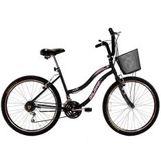 Imagem de Bicicleta Passeio Feminina Aro 26 Com Cestinha 18 Marchas