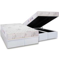 Imagem de Cama Box Baú Queen: Colchão Espuma D45 Luckspuma Gran Luck + Base Crc Courano White(158X198)