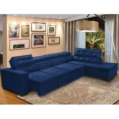 Imagem de Sofá 7 Lugares de Canto Retrátil e Reclinável Pillow Chaise E 3,60 x 2,20 m  Sttilo  Azul  - MegaSul