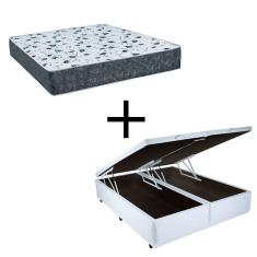 Imagem de Cama Box Baú Casal 138 Bipartido Tecido Branco Com Colchão Alegro Bello Box D28 Cinza 58x138x188