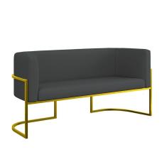 Imagem de Sofá 2 Lugares Base Metal Dourada Reforçada Recepção Corino Cinza
