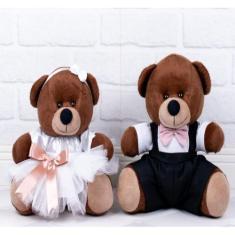 Imagem de KIT CASAL URSO PAJEM PRETO DAMINHA BRANCA - PELUCIA MARROM 15cm 2 PÇS 