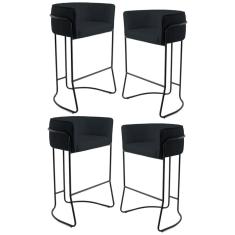 Imagem de Kit 4 Banquetas Decorativas Base Aço  Betina B-300 Veludo Black - Domi