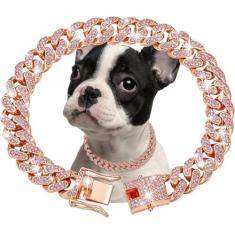 Imagem de haoyueer Coleira de corrente para cães com elos cubanos de diamante com 13 mm de largura, corrente de metal para gatos, coleira de cristal, acessórios para filhotes, pequenos, médios, grandes, gatos,