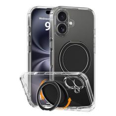 Imagem de COOLQO Suporte magnético giratório de 360° para iPhone 16, [compatível com MagSafe] Capa de telefone transparente para iPhone 16, à prova de choque de 16 m, proteção contra quedas de grau Mil-Grade