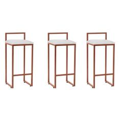 Imagem de Kit 3 Banquetas Altas Industriais Em Aço Dori Cobre Assento Suede Branco - Preto