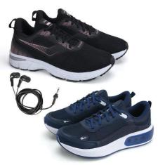 Imagem de Tênis Feminino Esporte Fitness + Fone de Ouvido Fio Kit 2 - BFK, Azul,