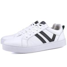 Imagem de Tênis Casual em Couro Masculino Mr. Gutt Branco, Preto, Mulher, 34